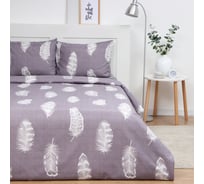Комплект постельного белья Экономь и Я евро Feather 200х215 см, 200х215 см, 50х70 см, 2 шт, полисатин, 80 г/кв.м 10624096