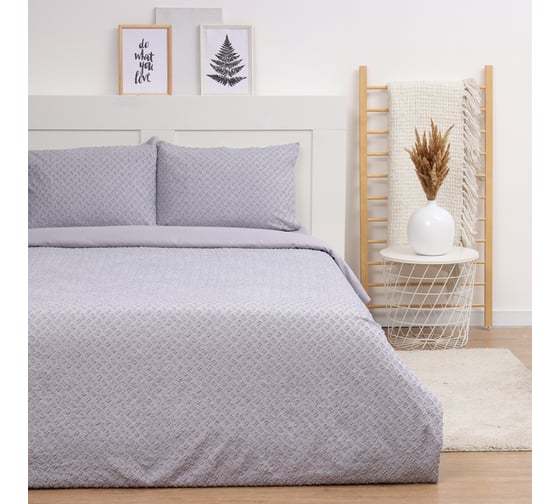 Комплект постельного белья LoveLife Tufting 1.5 спальный Квадрат 143х215 см, 150х230 см, 50х70 см, 2 шт,цвет серо-сиреневый, 110 г/кв.м 10323094 1