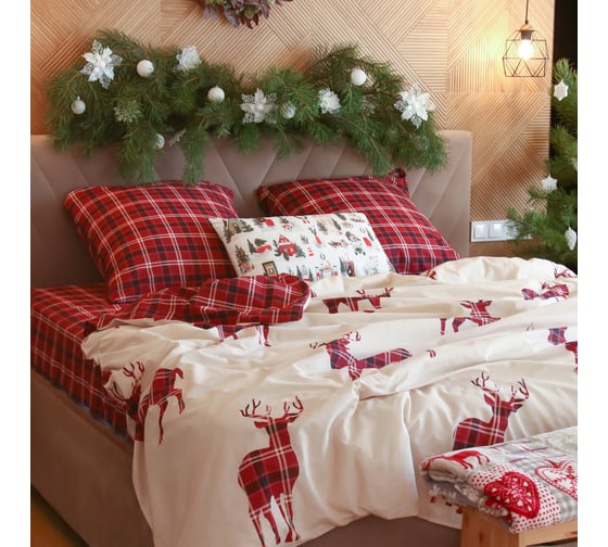 Комплект постельного белья Этель Scottish deer 2 спальный 175х215 см, 200х220 см, 70х70 см 2 шт, поплин 125 г/кв.м 10385151 1