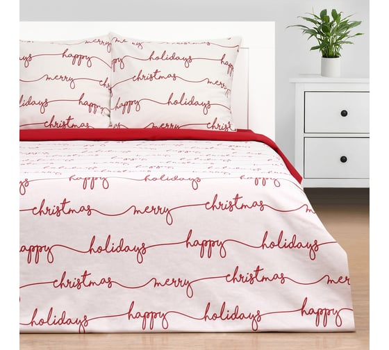 Комплект постельного белья Этель Евро Christmas letter 200х217 см, 220х240 см, 70х70 см 2 шт, бязь 10383304 1