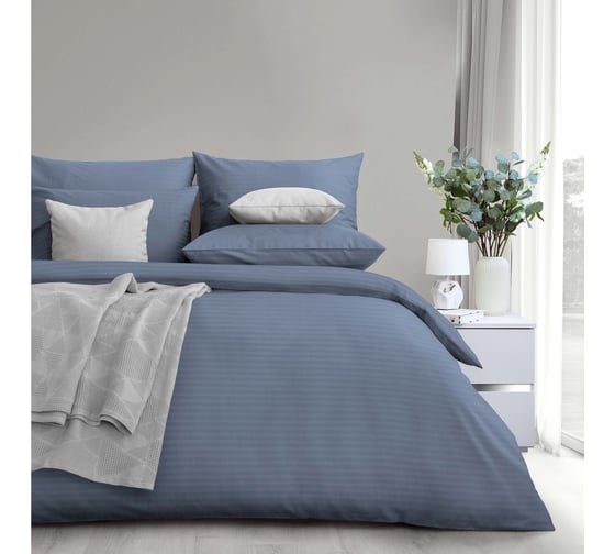 Комплект постельного белья Verossa Страйп, 1.5-спальный, Sapphire, 120 гр/м2, с наволочками 70/70 925693