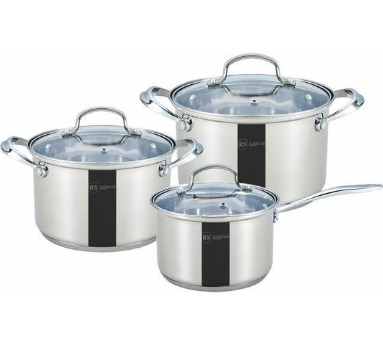 Посуда Rainstahl RS\CW 1616-06, 6 предметов, стеклянная крышка, 2,0 л, 2,7 л, 3,7 л, капсульное дно (х4) 1616-06RS\CW 1