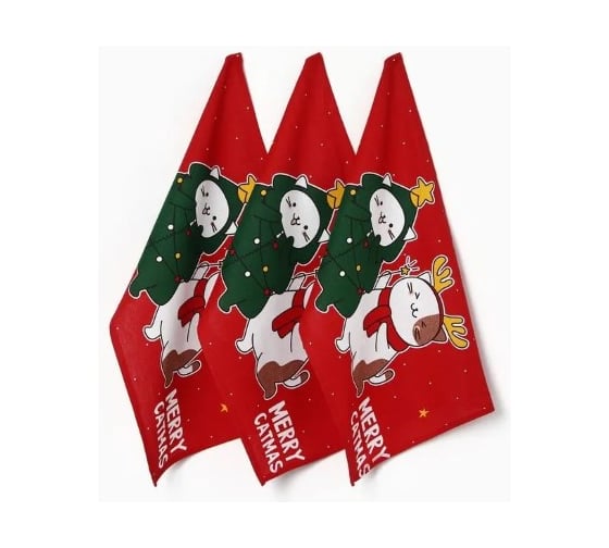 Набор полотенец Доляна Merry catmas 35х60 см - 3 шт, 100% хлопок 160 г/кв.м 10518322 1
