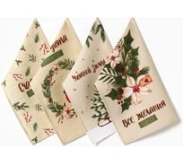 Набор полотенец Доляна Зимние праздники 28х46 см - 4 шт, 100% хлопок, вафля 160 г/кв.м 10582417