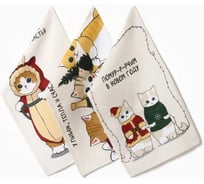 Набор полотенец Доляна Помурчим в новом году 28х46 см – 3 шт, 100% хлопок, вафля 160 г/кв.м 10582435