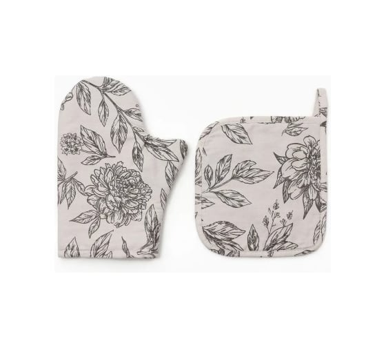 Набор варежка-прихватка Этель, прихватка Black flowers 100% хлопок, саржа 190 г/кв.м 10283369