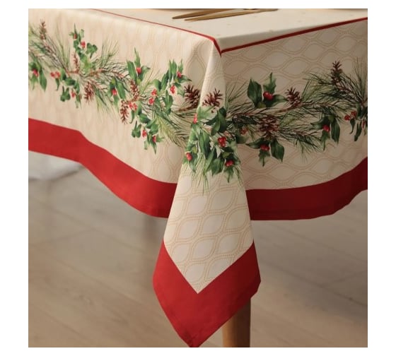Набор столовый Этель Christmas wreath скатерть 150х110 см +/-3 см с ВГМО, салфетка 40х40 см - 4 шт, 100% хлопок 10554225