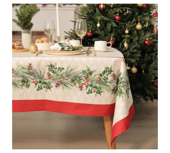 Набор столовый Этель Christmas wreath скатерть 150х220 см +/-3 см с ВГМО, салфетка 40х40 см - 12 шт, 100% хлопок 10554229