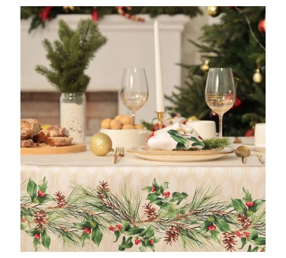 Набор столовый Этель Christmas wreath скатерть 150х220 см +/-3 см с ВГМО, салфетка 40х40 см - 12 шт, 100% хлопок 10554229