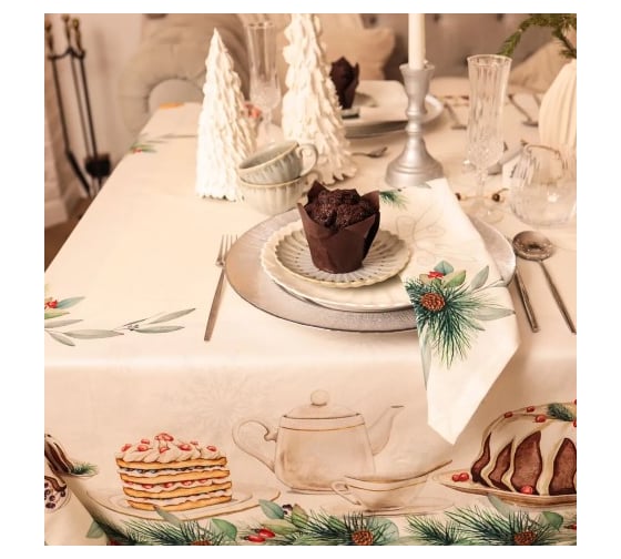 Набор столовый Этель New Years treat скатерть 150х180 см +/-3 см с ВГМО, салфетка 40х40 см - 8 шт, 100% хлопок 10554237