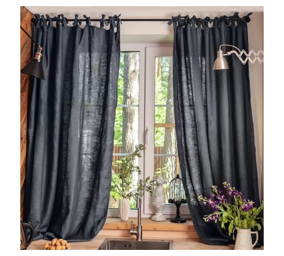 Комплект штор для кухни Этель с завязками Linen collection, grey, 145х180 см - 2 шт, 100% лен 10337604