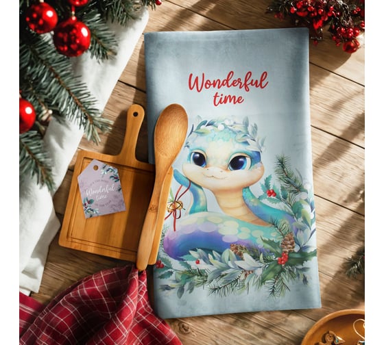Подарочный набор Этель Wonderful time: полотенце 40х70 см, ложка кухонная, доска кухонная 10419838