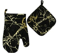 Прихватка с рукавицей МУЛЬТИДОМ Черный мрамор, набор из 2-х предметов МТ22-271