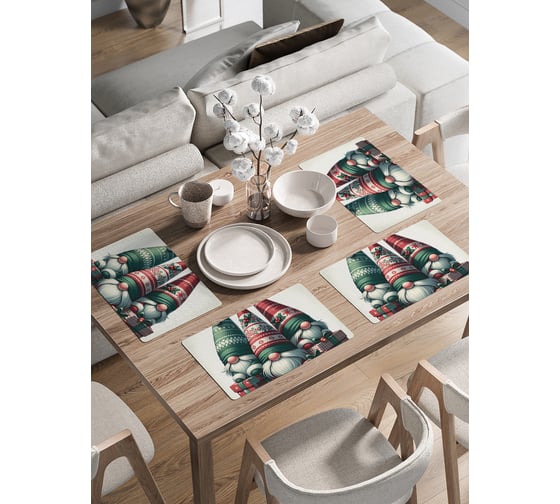 Сервировочные салфетки на стол JoyArty "Три гнома", 30x46 см , серия Новый год и Рождество ser002_sd3870_30x46 1