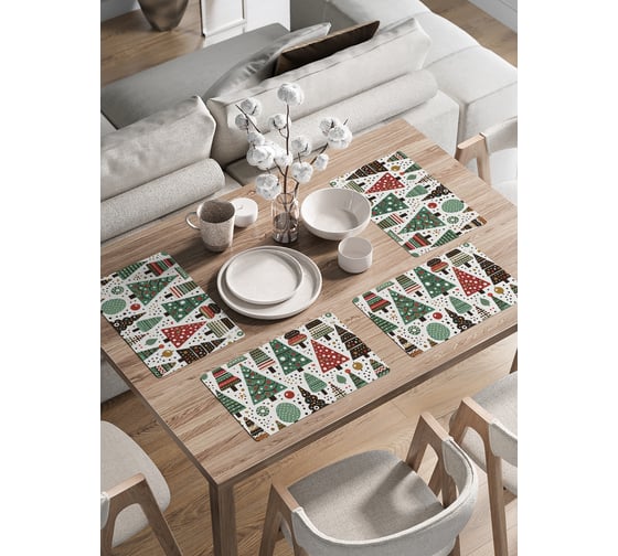 Сервировочные салфетки на стол JoyArty "Ярмарка елок", 30x46 см , серия Новый год и Рождество ser002_sd3951_30x46 1