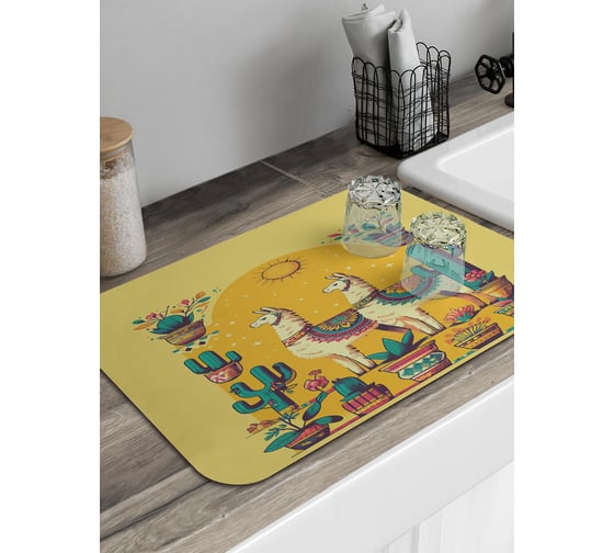 Коврик для сушки посуды JoyArty Лама с кактусом 58x38 см sbmrec_sd3440_58x38