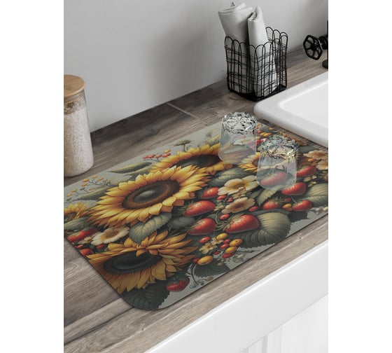 Коврик для сушки посуды JoyArty Клубника и подсолнух 58x38 см sbmrec_sd3446_58x38 1