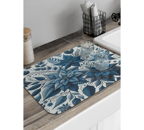 Коврик для сушки посуды JoyArty прямоугольный Синяя листва 58x38 см sbmrec_sd3915_58x38 1