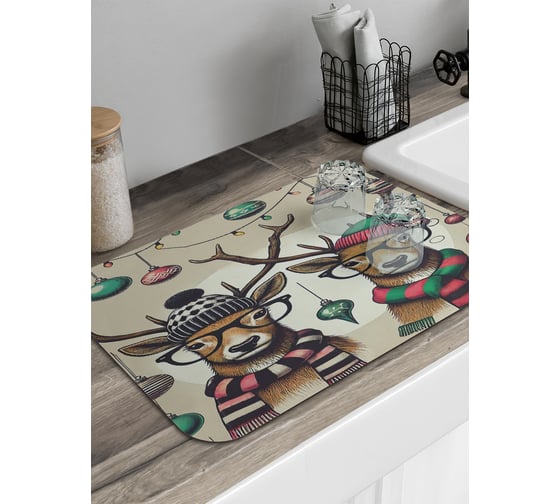 Коврик для сушки посуды JoyArty Олени на празднике 58x38 см sbmrec_sd3960_58x38