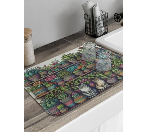 Коврик для сушки посуды JoyArty Полка с цветами 58x38 см sbmrec_sd3518_58x38