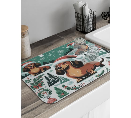 Коврик для сушки посуды JoyArty Таксы на прогулке 58x38 см sbmrec_sd3878_58x38