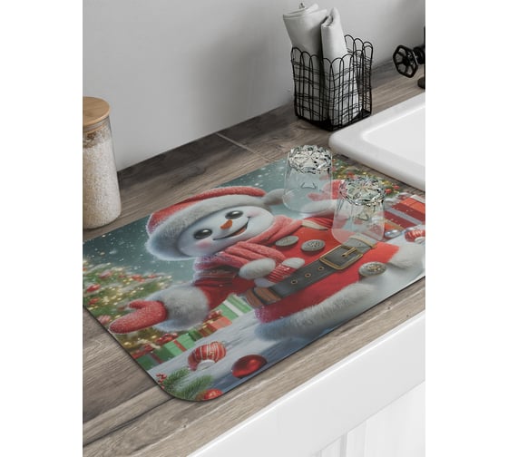 Коврик для сушки посуды JoyArty Счастливый снеговик 58x38 см sbmrec_sd3928_58x38 1