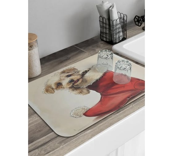 Коврик для сушки посуды JoyArty Щенок в валенке 58x38 см sbmrec_sd3998_58x38
