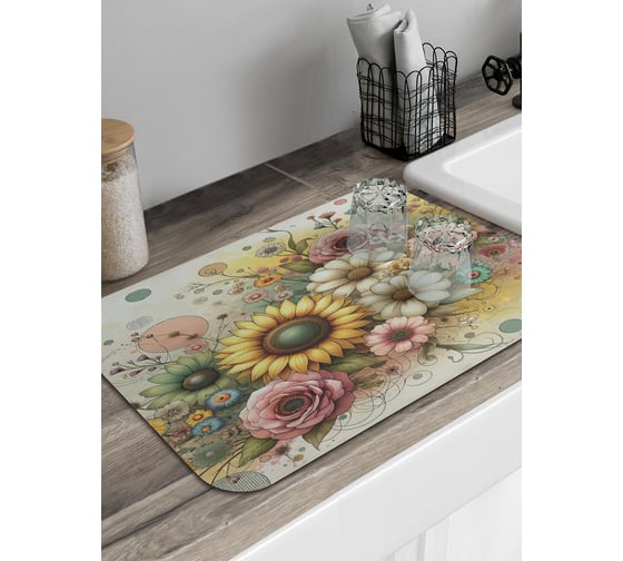Коврик для сушки посуды JoyArty Роза и подсолнух 58x38 см sbmrec_sd3564_58x38 1