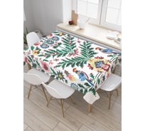 Прямоугольная тканевая скатерть на стол JoyArty с рисунком "Птички на ветках", 120 на 145 см, серия Новый год и Рождество tc_sd3978_120x145