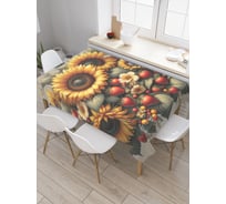 Прямоугольная тканевая скатерть на стол JoyArty с рисунком "Клубника и подсолнух", 120 на 145 см, tc_sd3446_120x145