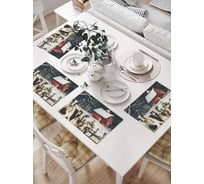 Салфетки на стол для сервировки прямоугольные, плейсмат JoyArty "Коровы на прогулке", 32x46 см, в комплекте 4 шт., серия Новый год и Рождество np_sd3988