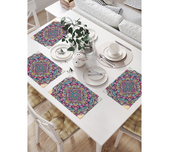Салфетки на стол для сервировки прямоугольные, плейсмат JoyArty "Мандала", 32x46 см, в комплекте 4 шт., np_sd3581 1