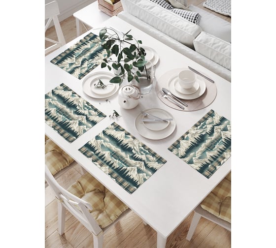 Салфетки на стол для сервировки прямоугольные, плейсмат JoyArty "Коллаж гор", 32x46 см, в комплекте 4 шт., np_sd3939 1