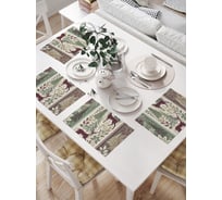 Салфетки на стол для сервировки прямоугольные, плейсмат JoyArty "Олени в лесу", 32x46 см, в комплекте 4 шт., серия Новый год и Рождество np_sd3860