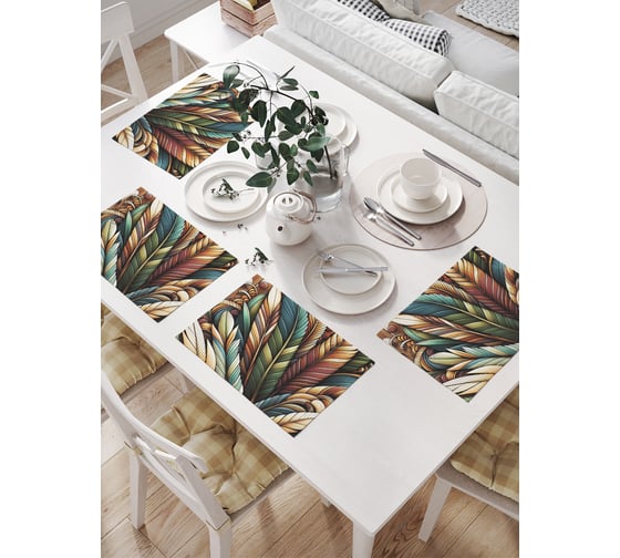 Салфетки на стол для сервировки прямоугольные, плейсмат JoyArty "Перья птиц", 32x46 см, в комплекте 4 шт., np_sd3458 1