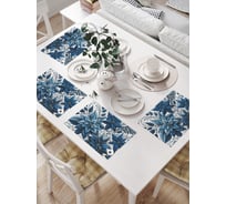 Салфетки на стол для сервировки прямоугольные, плейсмат JoyArty "Синяя листва", 32x46 см, в комплекте 4 шт., серия Новый год и Рождество np_sd3915