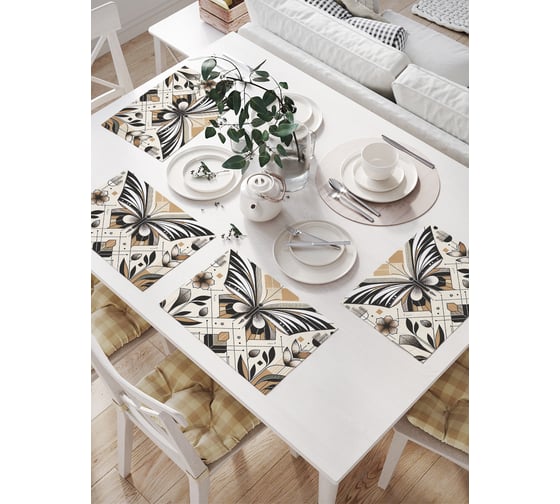 Салфетки на стол для сервировки прямоугольные, плейсмат JoyArty "Бабочка линиями", 32x46 см, в комплекте 4 шт., np_sd3544 1