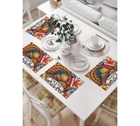 Салфетки на стол для сервировки прямоугольные, плейсмат JoyArty "Индюшка в цветах", 32x46 см, в комплекте 4 шт., np_sd4028
