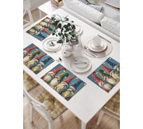 Салфетки на стол для сервировки прямоугольные, плейсмат JoyArty "Гномы с гирляндой", 32x46 см, в комплекте 4 шт., серия Новый год и Рождество np_sd4005
