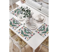 Салфетки на стол для сервировки прямоугольные, плейсмат JoyArty "Птички на ветках", 32x46 см, в комплекте 4 шт., серия Новый год и Рождество np_sd3978