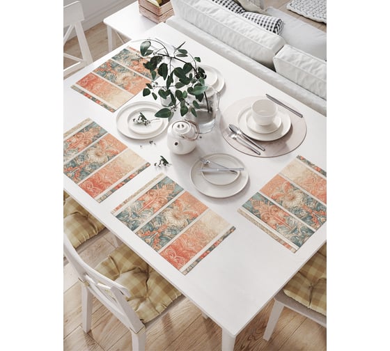 Салфетки на стол для сервировки прямоугольные, плейсмат JoyArty "Винтажный узор", 32x46 см, в комплекте 4 шт., np_sd3411 1