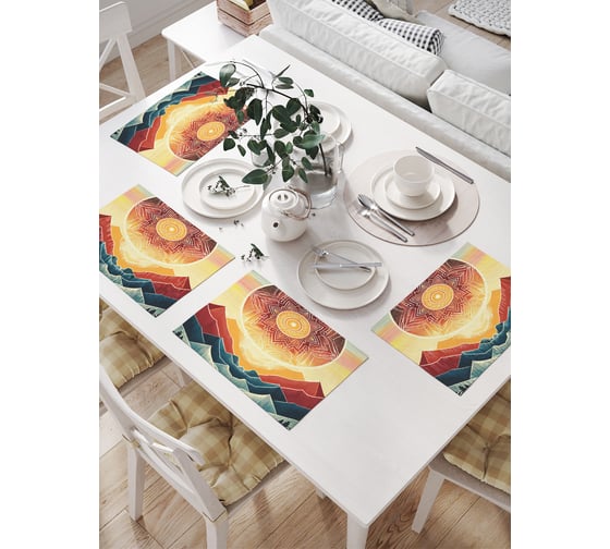 Салфетки на стол для сервировки прямоугольные, плейсмат JoyArty "Лотос над горами", 32x46 см, в комплекте 4 шт., np_sd3451 1