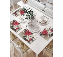 Салфетки на стол для сервировки прямоугольные, плейсмат JoyArty "Лиственные цветы", 32x46 см, в комплекте 4 шт., серия Новый год и Рождество np_sd3907