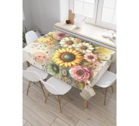 Прямоугольная тканевая скатерть на стол с рисунком JoyArty Роза и подсолнух 145х180 см tc_sd3564_180x145