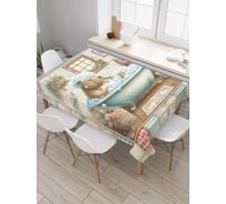 Прямоугольная тканевая скатерть на стол с рисунком JoyArty Медведь в ванной 145х180 см tc_sd3550_180x145