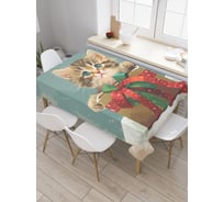 Прямоугольная тканевая скатерть на стол с рисунком JoyArty Новогодний подарок 120х145 см, серия Новый год и Рождество tc_sd3976_120x145