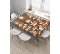 Прямоугольная тканевая скатерть на стол с рисунком JoyArty Сладкая витрина 120х145 см tc_sd3452_120x145