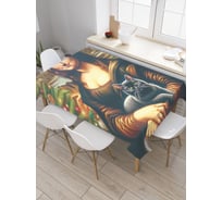 Прямоугольная тканевая скатерть на стол с рисунком JoyArty Джоконда с котом 120х145 см, серия Новый год и Рождество tc_sd3894_120x145
