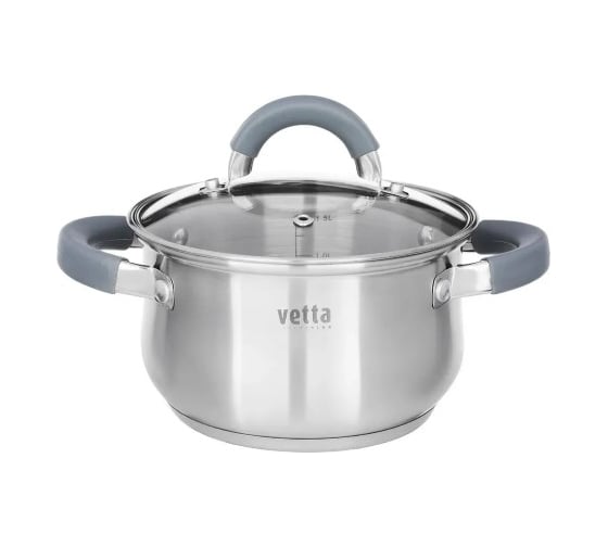 Кастрюля VETTA Вена 16х9,5 см, 1,9 л со стеклянной крышкой, индукция 822-043