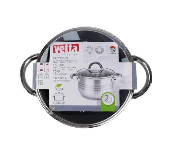 Кастрюля VETTA Фултон 18х10,5 см, 2,1 л, со стеклянной крышкой 822-112